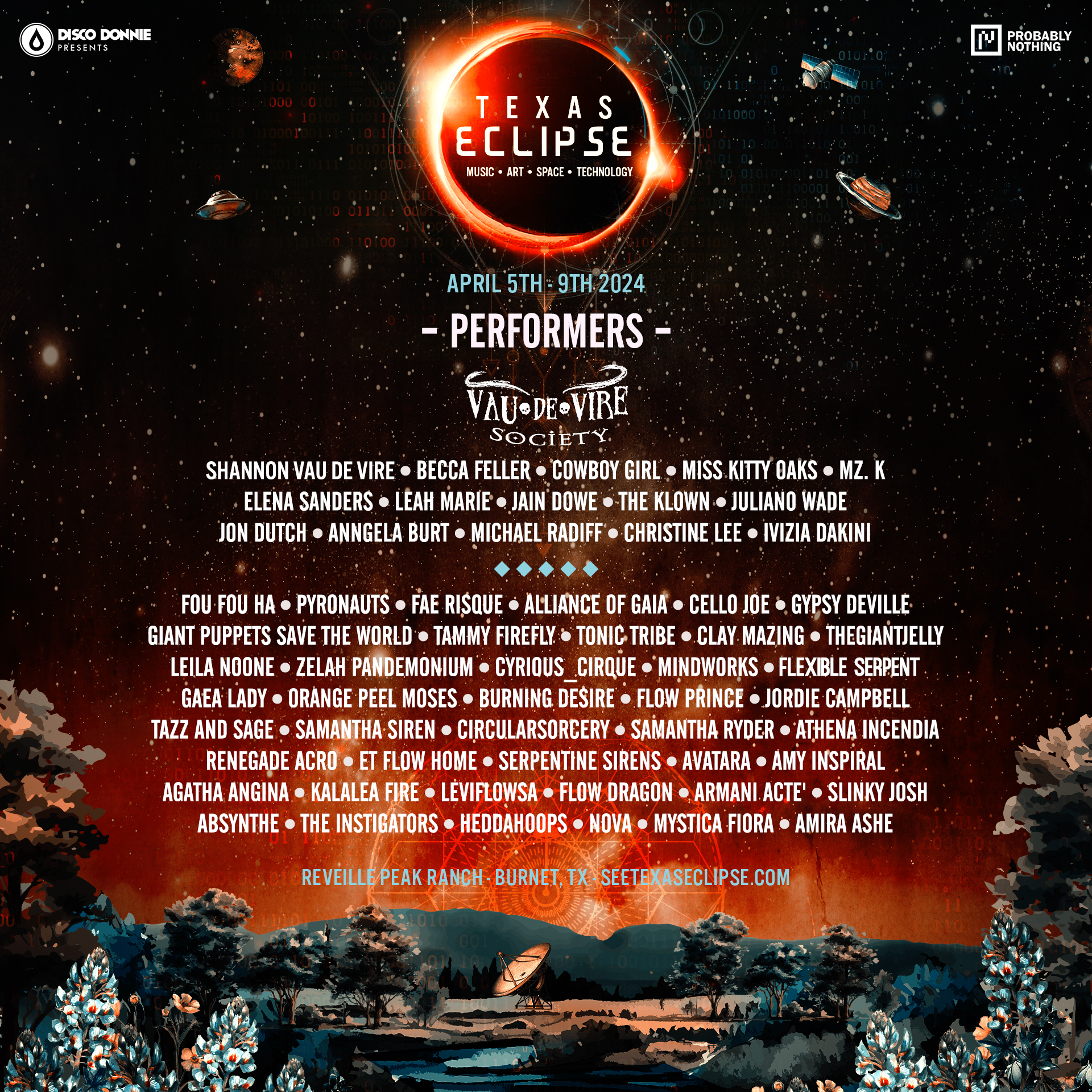 Texas Eclipse Festival Performing Artists flyer